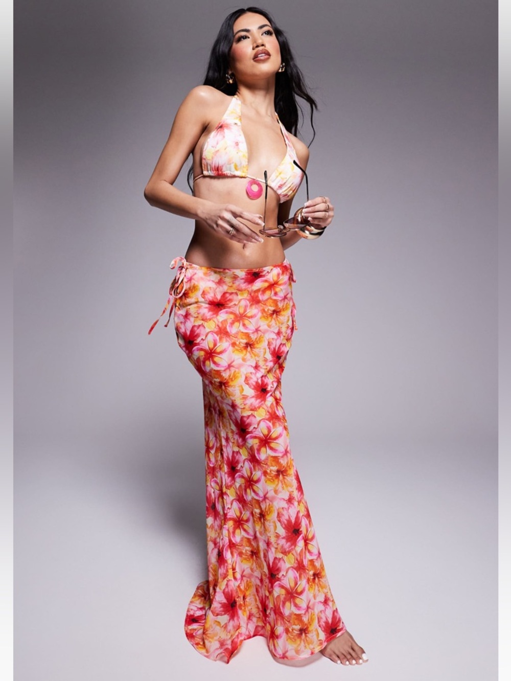 Candy pants floral abstract print 3 piece set swimsuit set